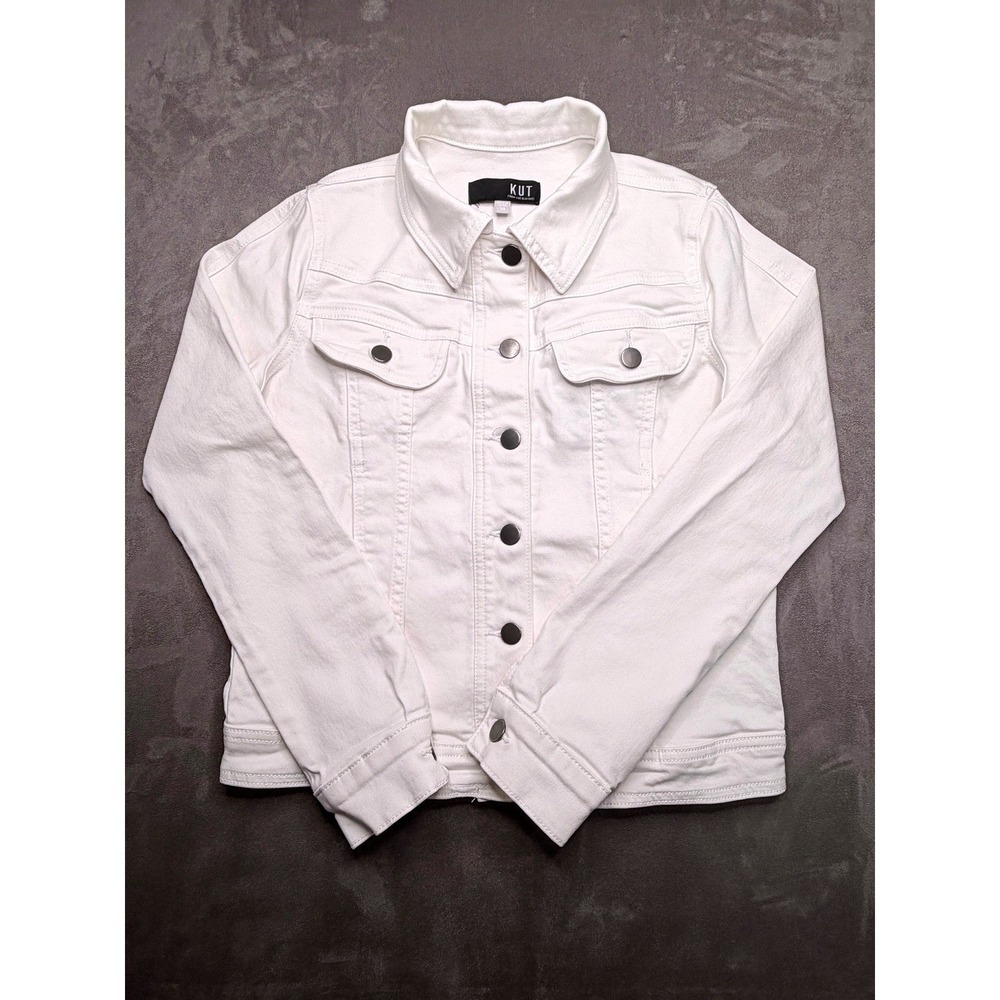 Kut from the Kloth Rene Jacket Womens XS White Denim Trucker Cotton Stretch